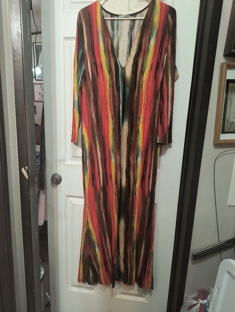 Fashion Nova Long Sleeve Cotton V-Neck Multicolor Stripe Maxi Dress